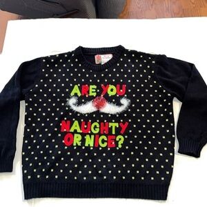 Ugly Christmas sweater-XL-crewneck,pull over, rib detail,are you naughty or nice